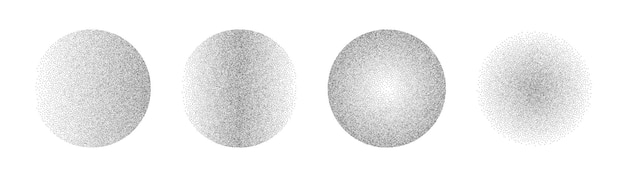 Gradient noise circles made of grains and dots Halftone round pattern elements with gradation