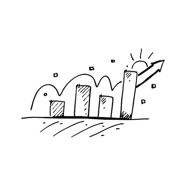 Graph bars and statistics on white panels Hand drawn Doodle line art flat vector illustration on white background