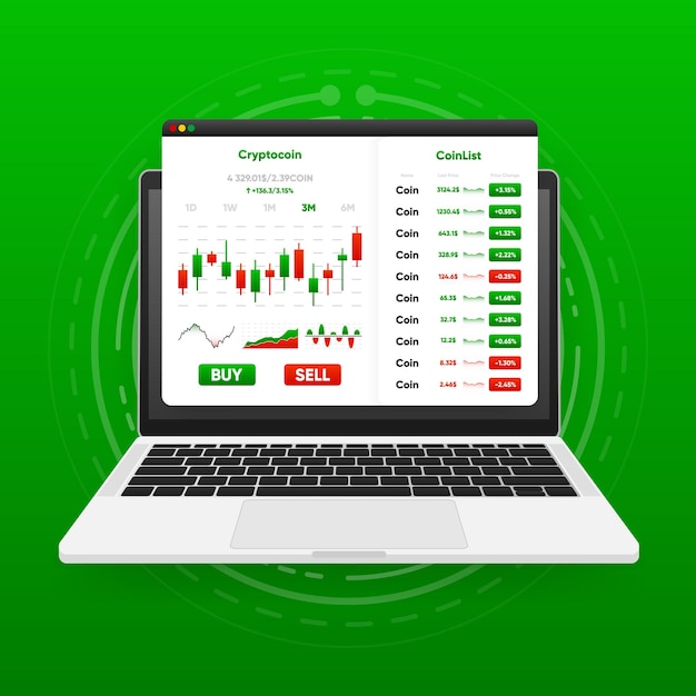 Graph of Stock Market chart on laptop screen Trading strategy concept Candlestick chart