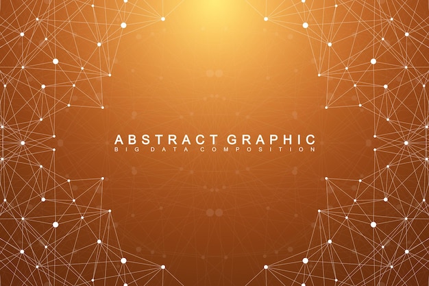 Graphic abstract background communication. Geometric scientific pattern with compounds. Minimal array lines and dots. Digital data visualization. Scientific vector illustration for your design