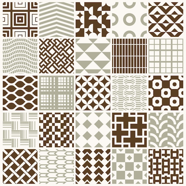 Graphic ornamental tiles collection, set of vector repeated patterns. 25 vintage art abstract textures can be used as wallpapers.