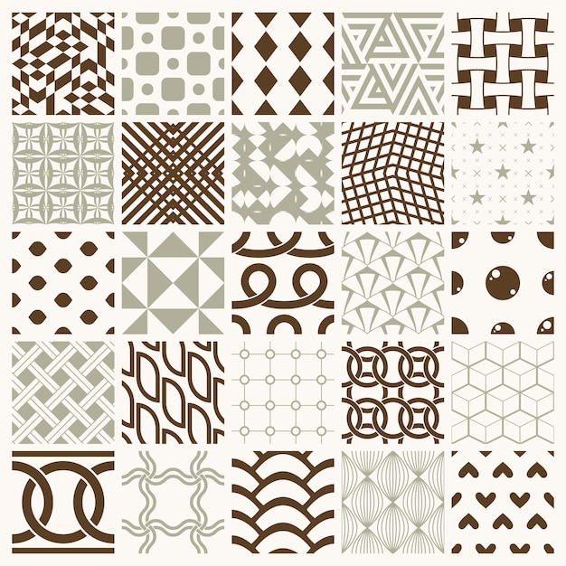 Graphic ornamental tiles collection, set of vector repeated patterns. 25 vintage art abstract textures can be used as wallpapers.
