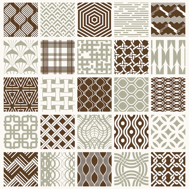 Graphic ornamental tiles collection, set of vector repeated patterns. 25 vintage art abstract textures can be used as wallpapers.