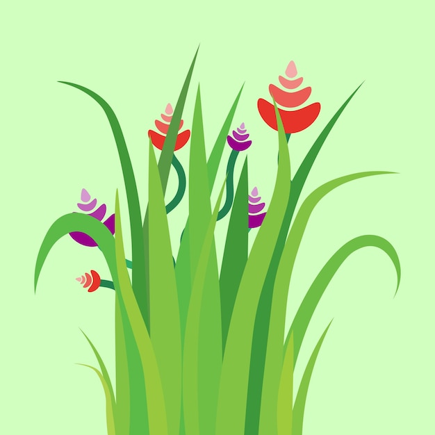grass bush with flowers abstract field design vector illustration
