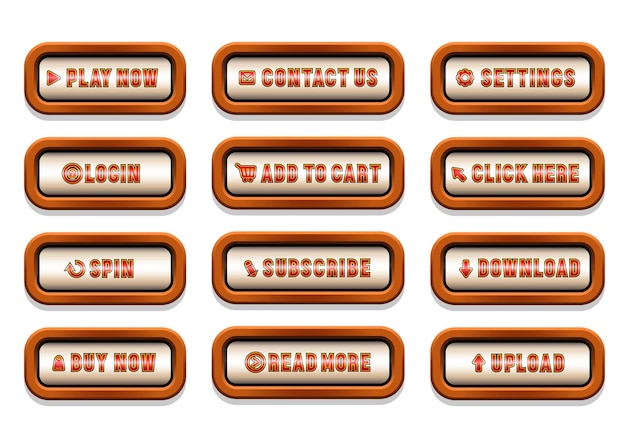 Gray buttons in a wooden frame Big set of vector buttons for web design
