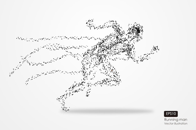 gray square particles form running man vector diagram
