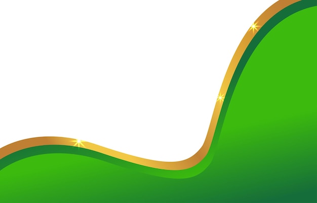 green abstract background with sparkling gold waves on white background