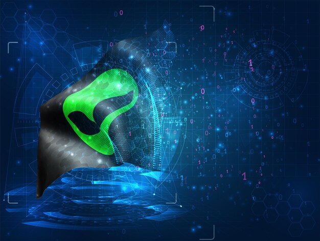 green alien from space vector 3d flag on blue background with hud interfaces