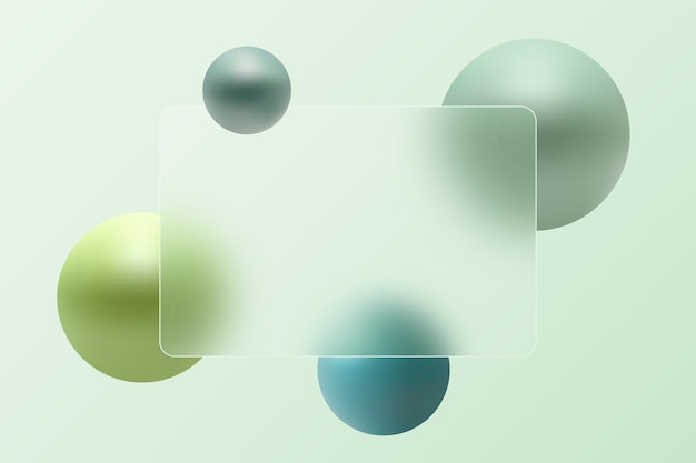 Green background and 3D spheres in glass morphism style