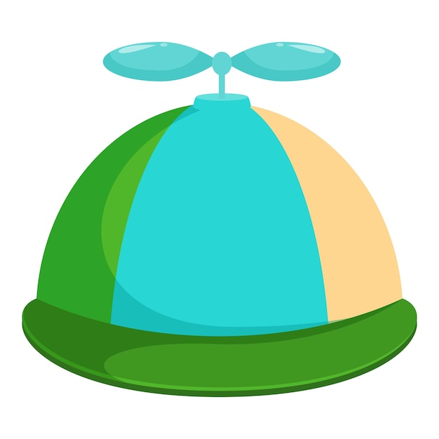 Green blue and yellow funny hat with propeller is spinning