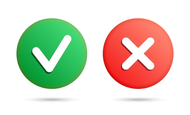 Green check mark and red cross icons on white background