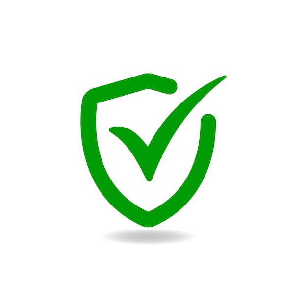 green check mark with shield icon set and tick symbol in green color vector illustration