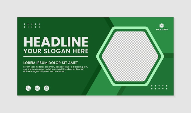 Green corporate business banner template with hexagon design photo