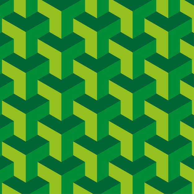 Green cube pattern Isometric block texture Geometric seamless design Vector abstract background