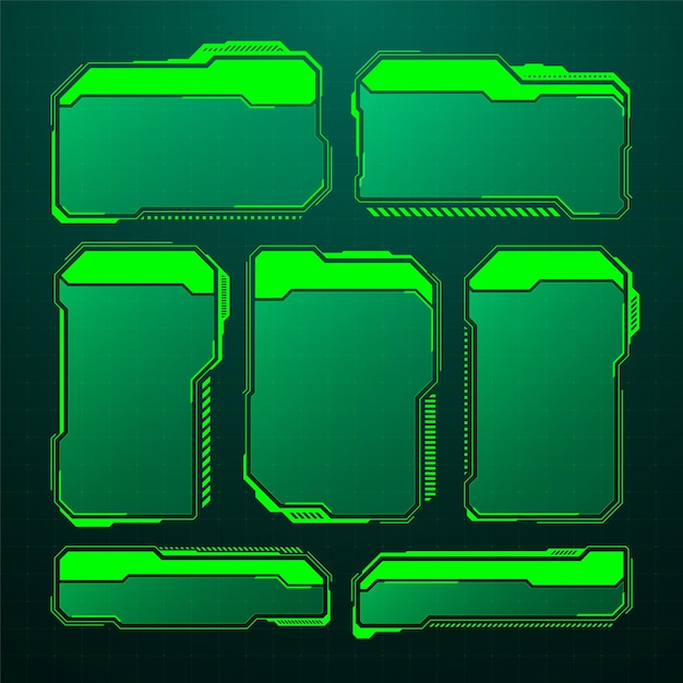 Green futuristic hud ui elements scifi user interface text boxes callouts warning message frames