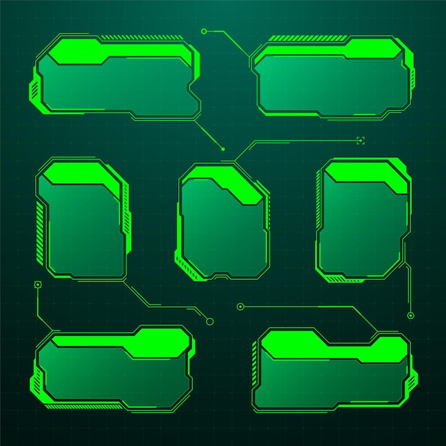 Green futuristic hud ui elements scifi user interface text boxes callouts warning message frames