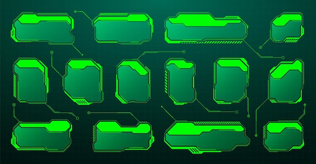 Green futuristic hud ui elements scifi user interface text boxes callouts warning message frames