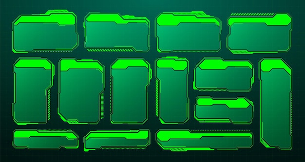 Green futuristic hud ui elements scifi user interface text boxes callouts warning message frames