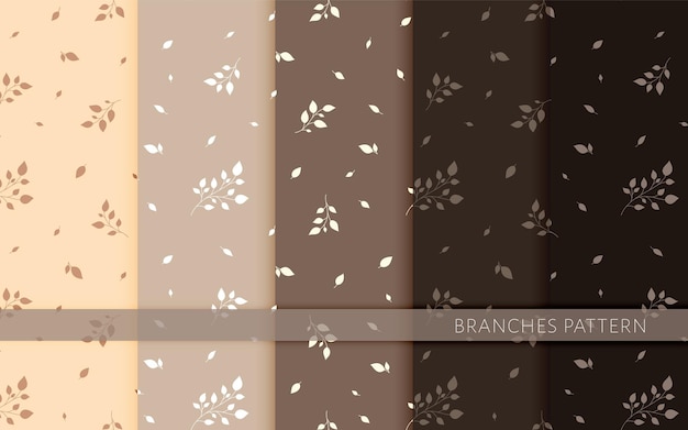 Green leaf branch twig seamless pattern stamp silhouette set Floral coffee color botanical garden plant wrappinginterior design pastel print textile home decor cosmetic wallpaper cover web backdrop
