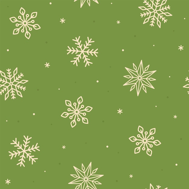 green pattern with white snowflakes seamless pattern vector background