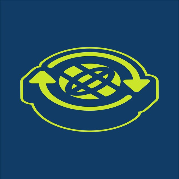 green retro isometric vector global rotation icon with editable background