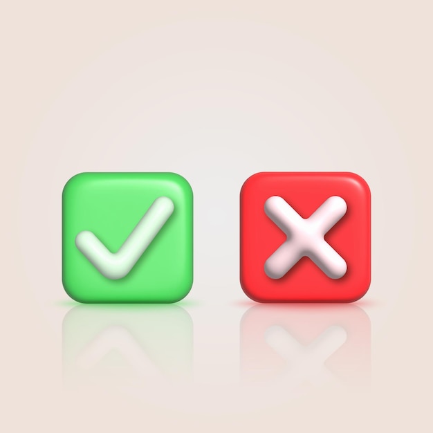 green tick check mark and red cross mark icon vector