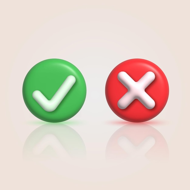 green tick check mark and red cross mark icon vector