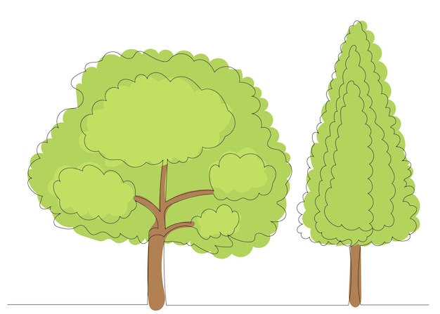 Green trees one continuous line drawing