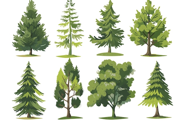 Green trees over white background set graphic clipart design