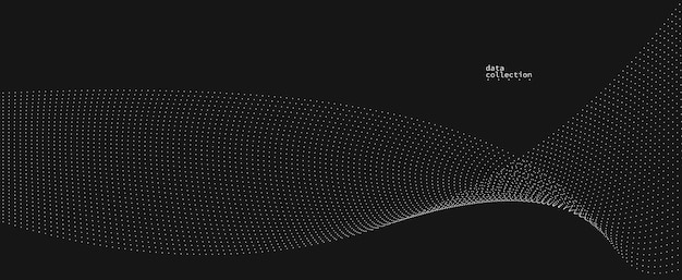 grey dots in motion vector abstract background over black particles array wavy flow curve lines of points in movement technology and science illustration