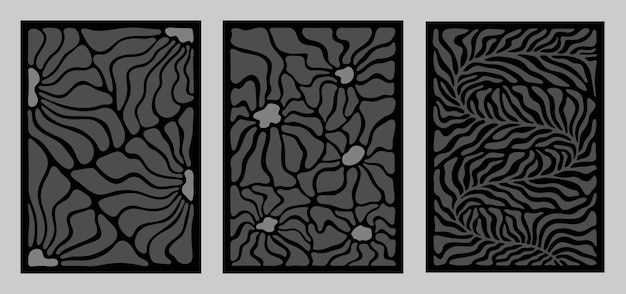 groovy abstract flower art set organic floral doodle shapes in trendy retro hippie 60s 70s style