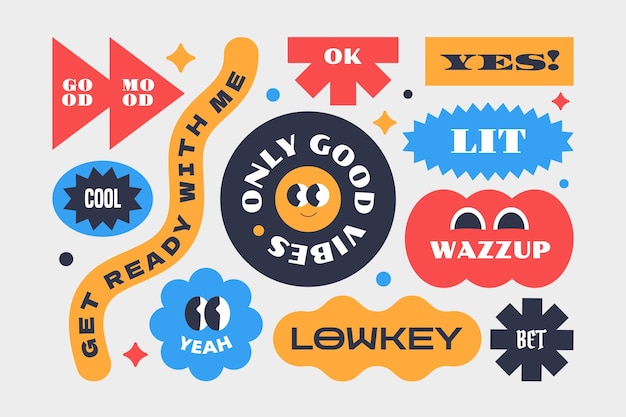 Groovy cartoon stickers patch label collection Y2k style character geometric element