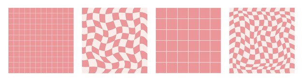 groovy seamless pattern set cards posters backgrounds trendy retro 60s 70s style vector illustration in pink colors