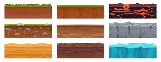 ground in a section with different layers seamless pattern with land platforms for games vector illustration