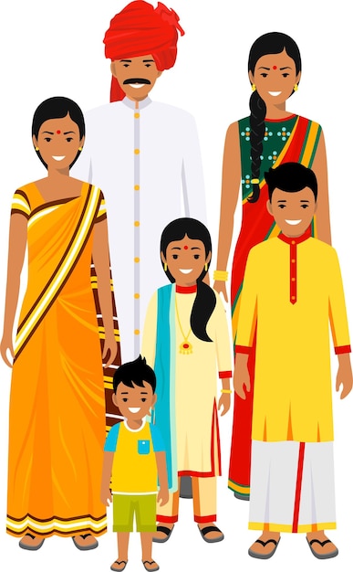 group indian men and women different ages standing together in traditional national clothes