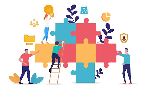 Group of individuals working together to assemble a jigsaw puzzle