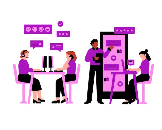 group of people work in a call center vector illustration in flat style