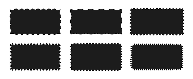 Group of rectangular shapes with zigzag wavy sharpangled irregular edge isolated on white background Vector illustration