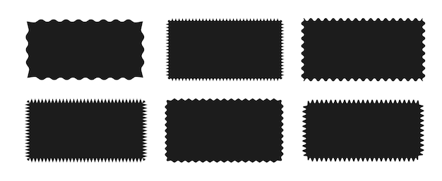 Group of rectangular shapes with zigzag wavy sharpangled irregular edge isolated on white background Vector illustration