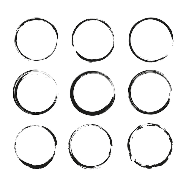 grunge circle frames nine black outlines handdrawn vector abstract geometric shapes