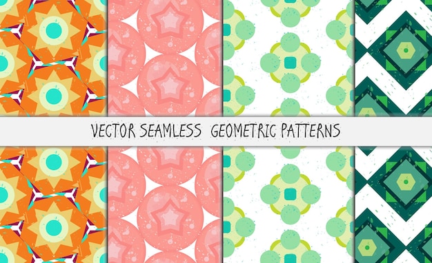 grunge colorful geometric seamless patterns set. vector