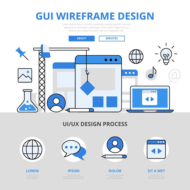 GUI wireframe design concept flat line style.