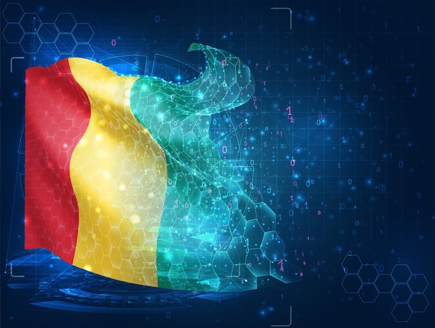 Guinea vector flag virtual abstract 3D object from triangular polygons on a blue background
