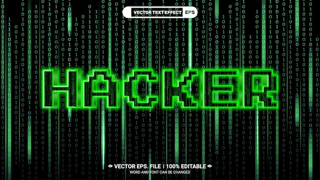 Hacker editable 3d vector text style effect with hacker matrix background
