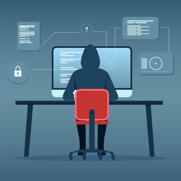 Hacker hacking a computer concept black hat hacker cyber hacking illustration