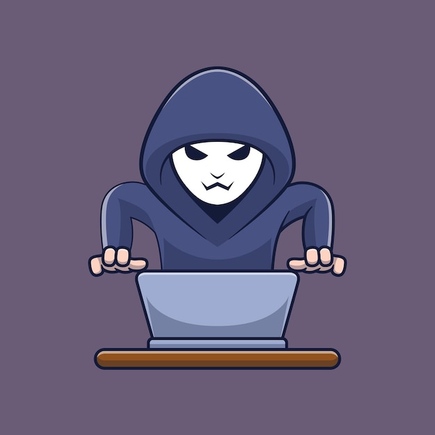 Hacker on the laptop cartoon icon illustration