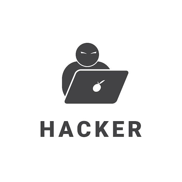 hacker template logo in front of laptop black flat design.