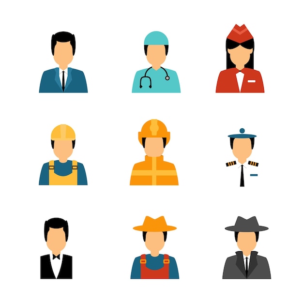 Half body character worker profession icon flat style collection of isolated cartoon illustrations