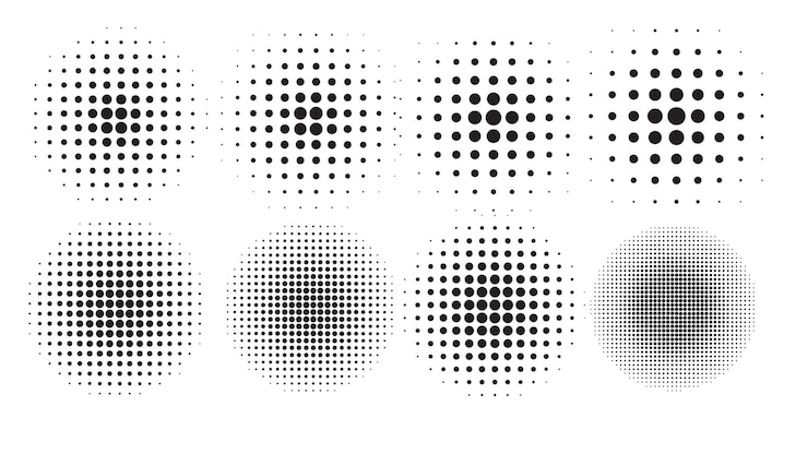 Vector halftone circle shapes background design vector set of eight