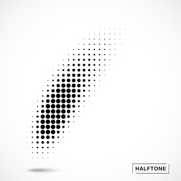 Halftone curved gradient pattern texture isolated on white background Curve brush smear using halftone circle dots raster texture Vector illustration